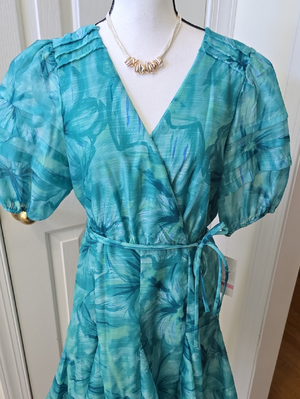 MAISON TARA BRAND WOMEN'S SHORT AQUA TEAL SHORT SLEEVES DRESS SIZE 8